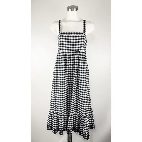 J.Crew Eyelet Trim Ruffle Hem Gingham Midi Sundress Crisscross Back Size 6 - Picture 2 of 7